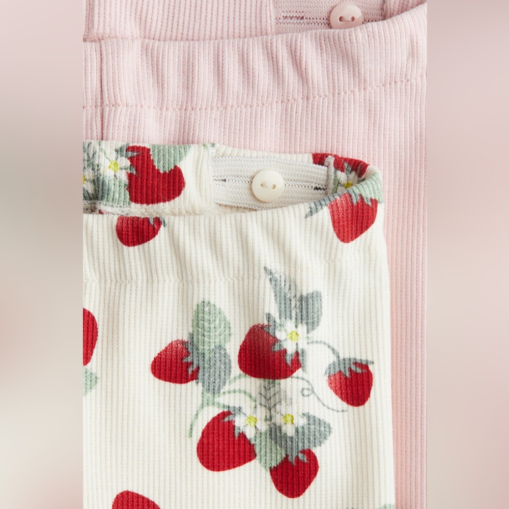 H&M Kids Ribbed Bike Shorts 2 Pack Pink & Strawberry - Picture 2 of 3